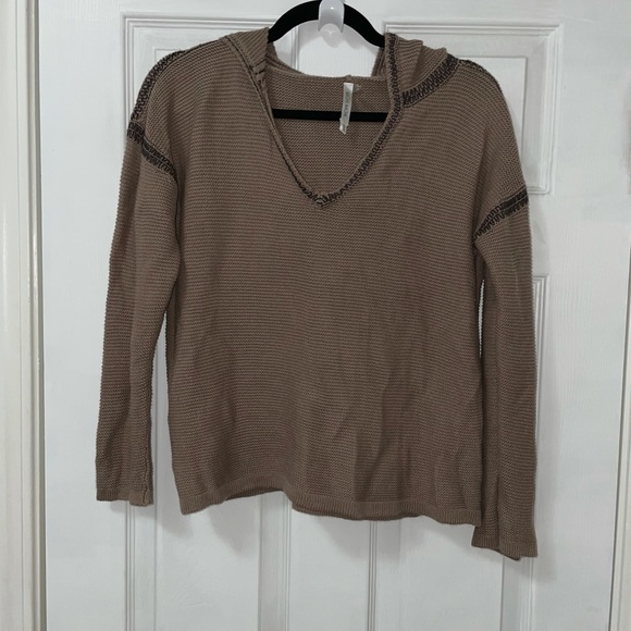 Taupe V neck hoodie sweater - Picture 1 of 4